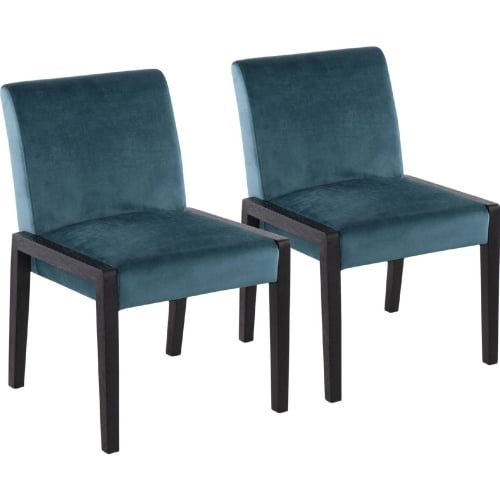 Carmen Dining Chair in Black Wood & Crushed Teal Blue Velvet (Set of 2)